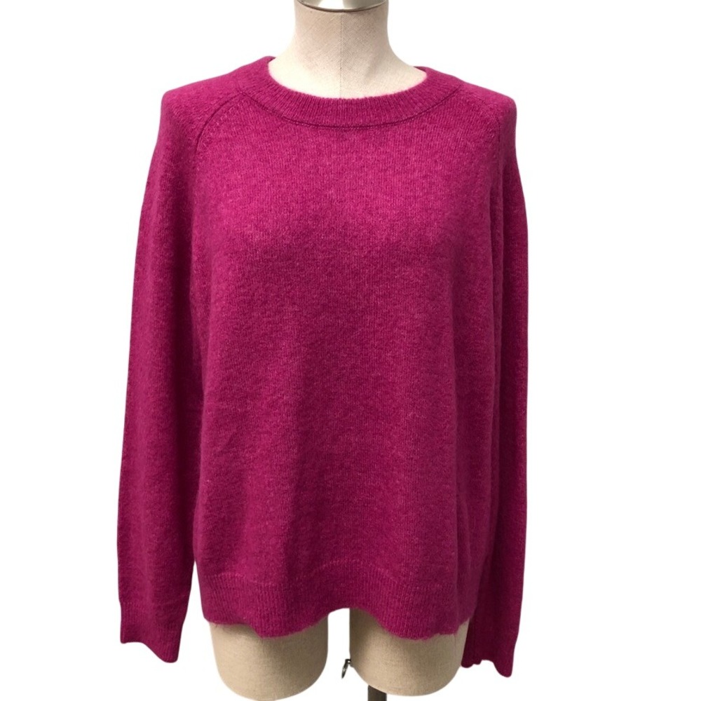 Zara Sweater Womens Medium Pink Crewneck Raglan Long Sleeve Fuzzy Minimalist